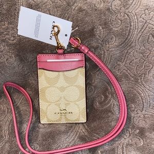 Coach Id Lanyard In Signature Canvas Light Khaki/Rouge